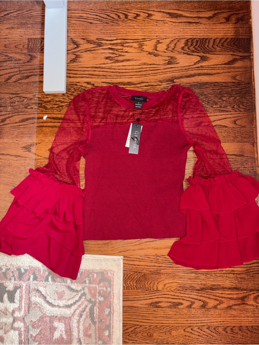 Gracia Ruffled-Sleeve Red Women's Top - Grace